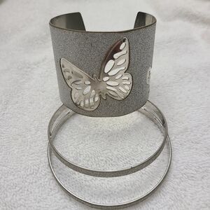 Butterfly Bracelet Cuff & 2 Bangle Bracelet Set